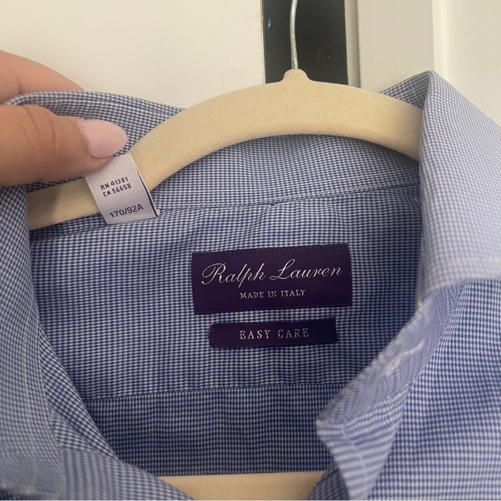 Ralph Lauren Purple Label Men’s Blue print Button Down Cotton Easy Care - Picture 3 of 5